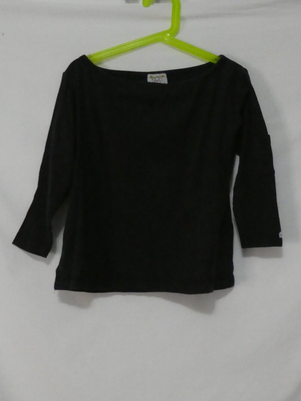 DEX-GIRL  Black 3/4 Sleeve Boatneck Top Sleeve Pocket Cotton - Size Medium